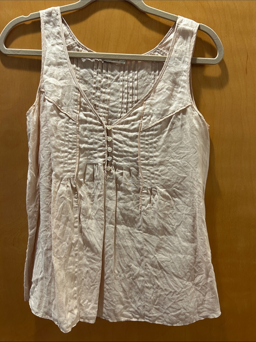 J. Crew Light Pink Sleeveless Pintuck Button Front Blouse